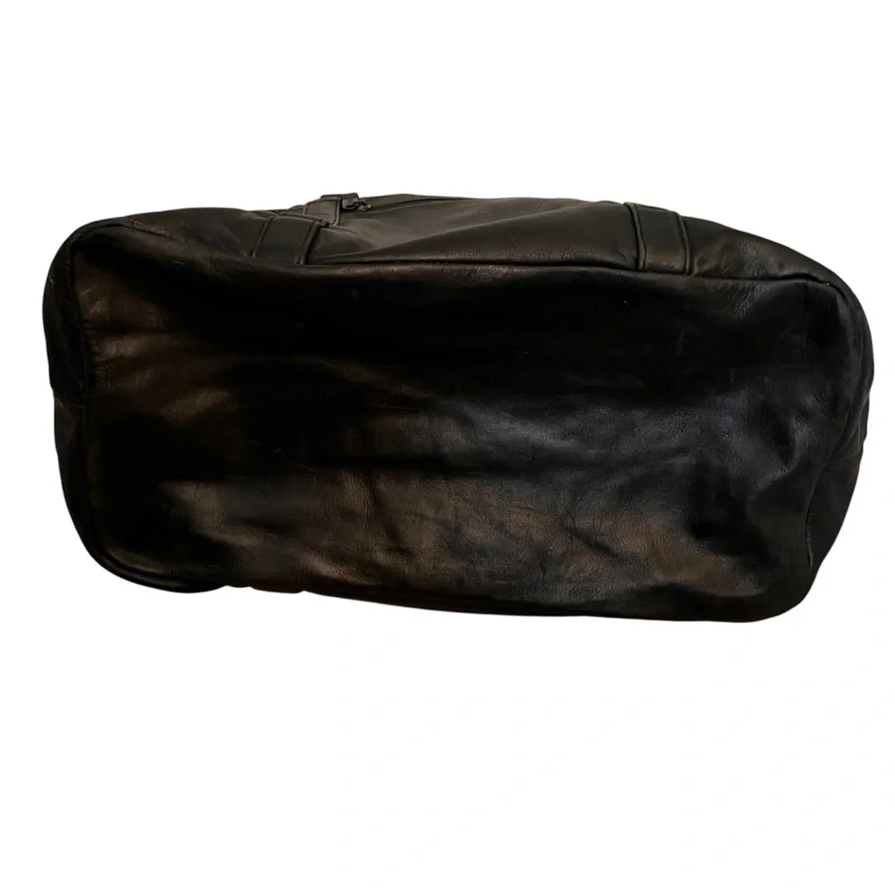 TUMI Black Leather Expandable Weekender Tote Duffel Bag